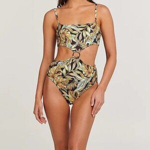 Charlie Holiday Devin One Piece Swimsuit Tropical Palm Swimwear Size Small